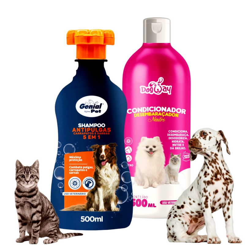 Mata Pulga Anti Pulgas E Carrapatos Sarnas Shampoo Condicionador Cachorro e Gato Neutro Pet Genial