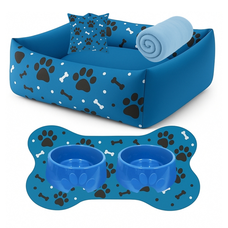 Cama Caminha Pet Cachorro Gato Lavável + Almofada + Tapete + Manta + Comedouro Bebedouro