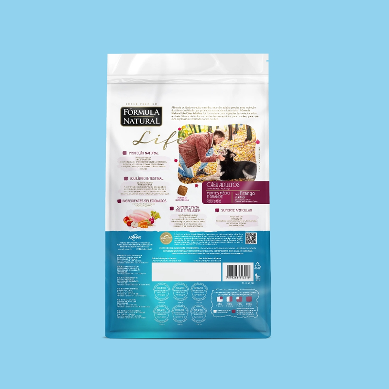 Ração Fórmula Natural Life Cães Adultos Porte Médio e Grande 15kg Adimax