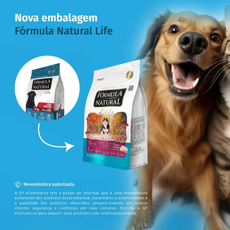 Ração Fórmula Natural Life Cães Adultos Porte Médio e Grande 15kg Adimax