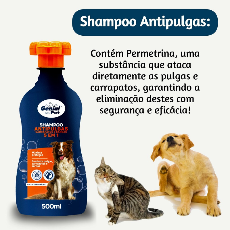 Mata Pulga Anti Pulgas E Carrapatos Sarnas Shampoo Condicionador Cachorro e Gato Neutro Pet Genial