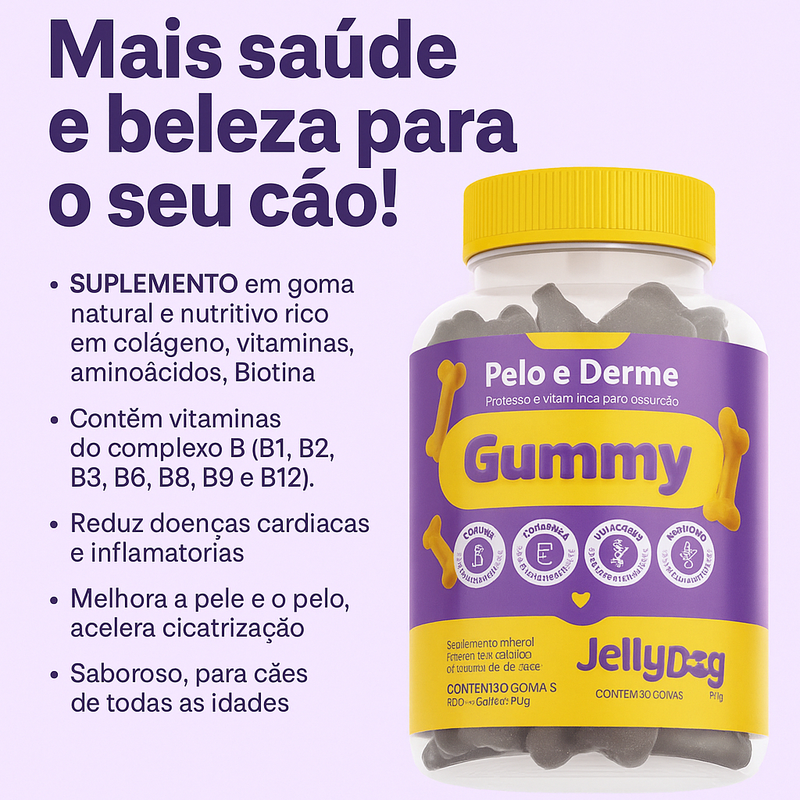 Gummy Dermatológico Reduz Coceira Lambeduras Queda de Pelo 30u