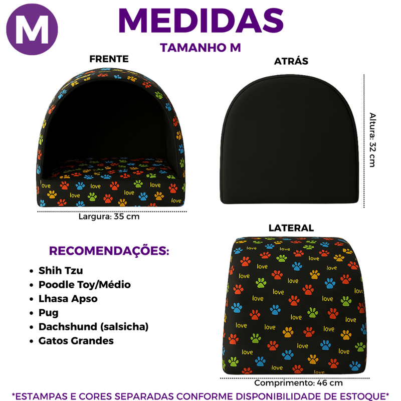 Cama para Cachorro Gato Casinha Toca Iglu para Cães e Gatos Estampas Variadas com Almofada