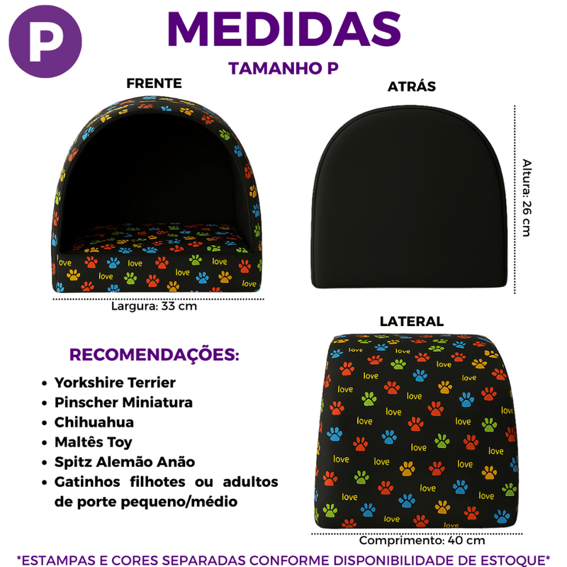 Cama para Cachorro Gato Casinha Toca Iglu para Cães e Gatos Estampas Variadas com Almofada