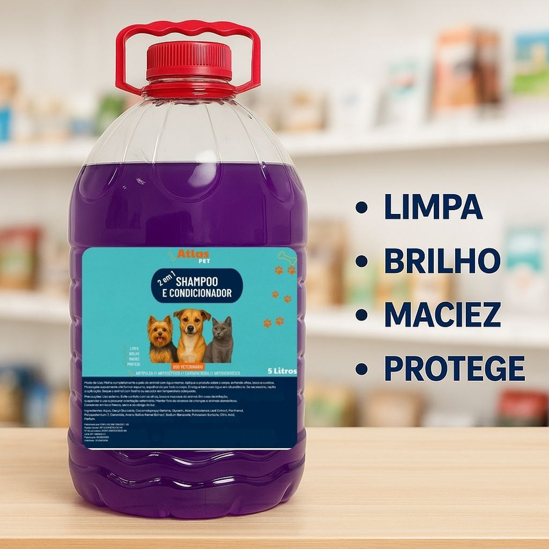 Shampoo Pet 5L Antipulgas e Condicionador 2 em 1- Lavanda- ENVIO IMEDIATO