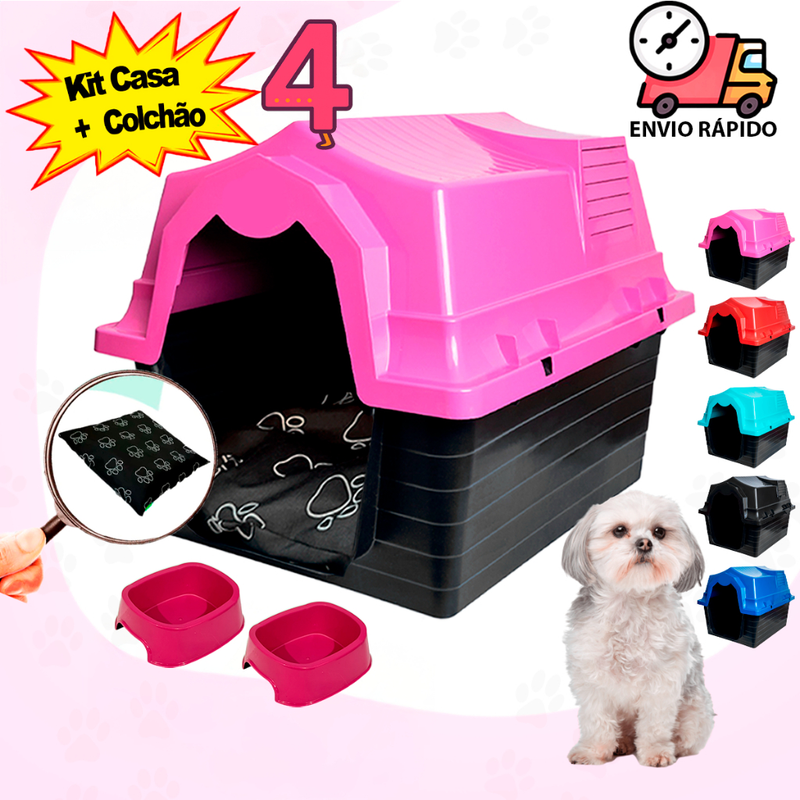 Casa de Cachorro N 4 Casinha Com Cama Para Cachorro Sob Medida + Comedouro e Bebedouro Pet 300ML
