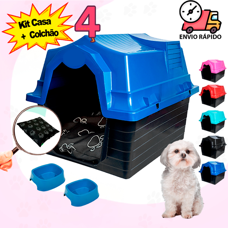Casa de Cachorro N 4 Casinha Com Cama Para Cachorro Sob Medida + Comedouro e Bebedouro Pet 300ML