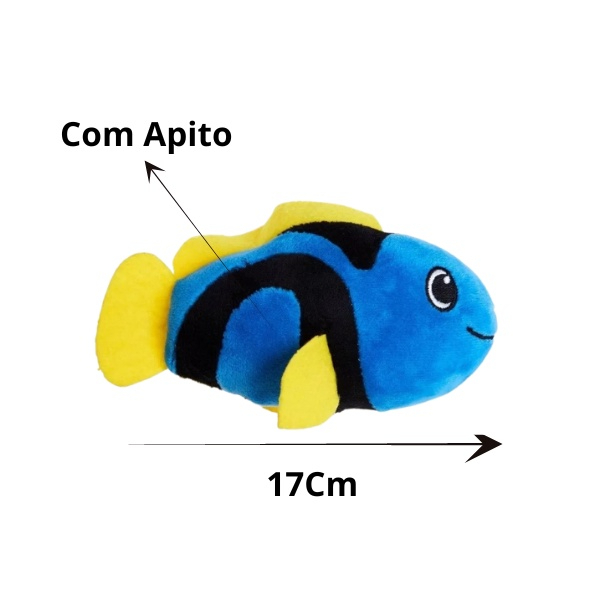 Brinquedo Pet Mordedor Peixe Azul Dori Pelúcia Para Cães e Gatos Com Apito