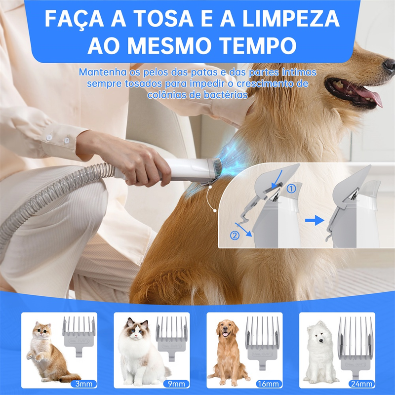 *110-220V* Kit de limpeza para animais de estimação Incluindo 4 Clipper Pentes, 2.5L Aspirador, 7 ferramentas